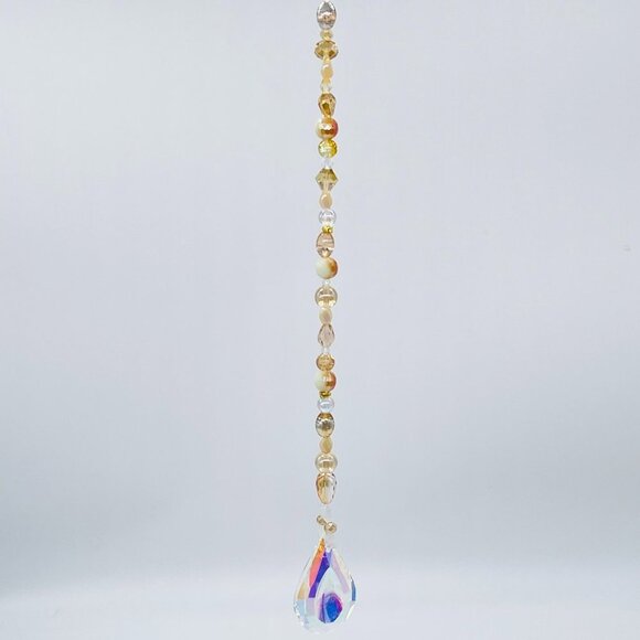 Beaded Suncatcher - Champagne Gold - Clear Crystal Prism - Hanging Decor - Picture 6 of 16